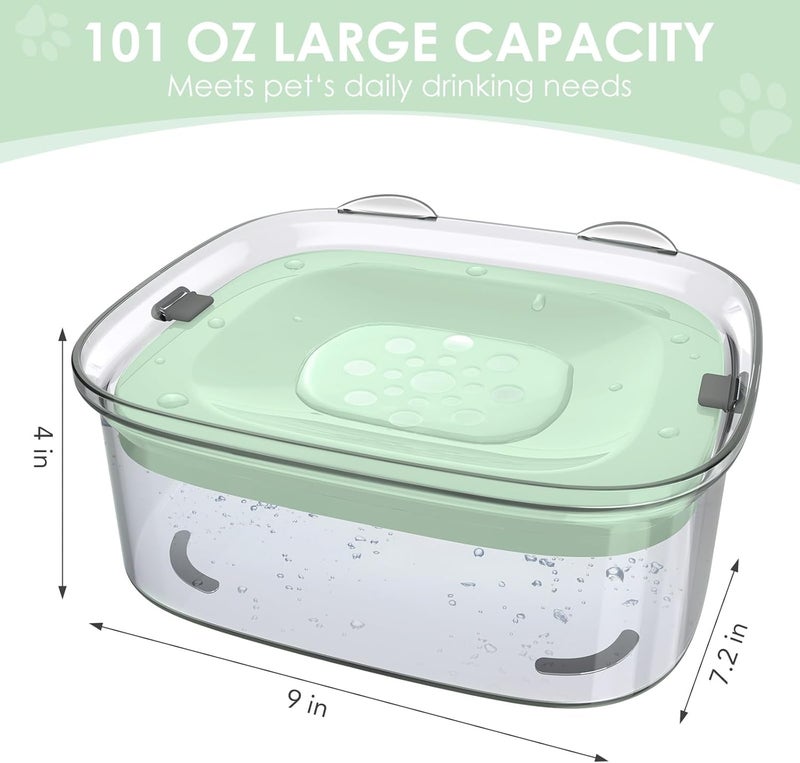 AONKEY 3L Dog Water Bowl No Spill, 101oz Large Spill Proof Dog Bowl Reduce Refill, Anti Splash No Mess Dispenser Dripless Slow Drinking Water Bowl for Sloppy Messy Drinkers (Sprout Green) - Image 5